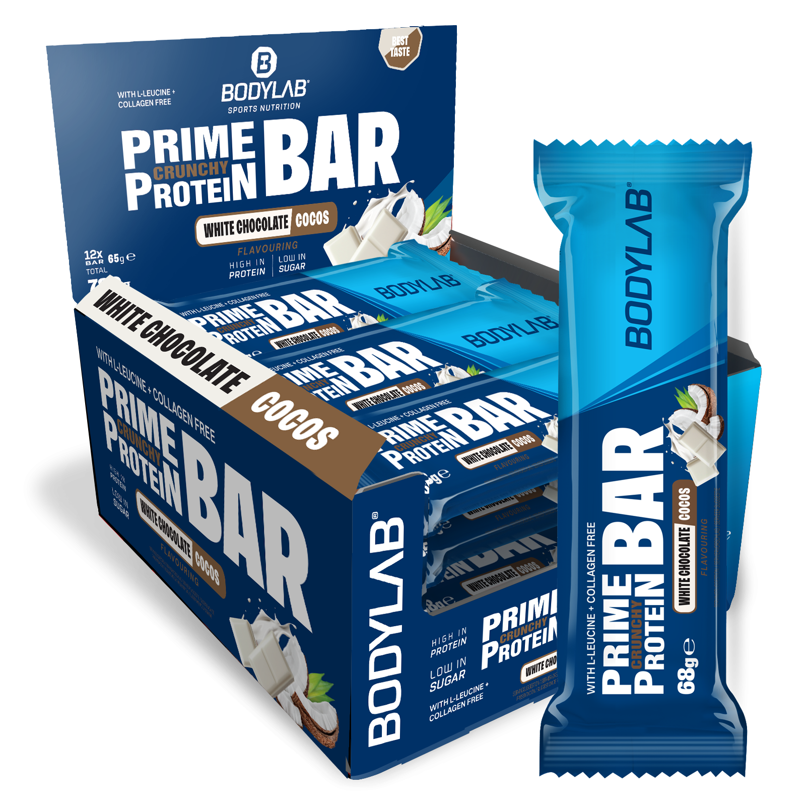 Prime Crunchy Protein Bar - 3g Leucin (12x65g) White Chocolate & Coconut
