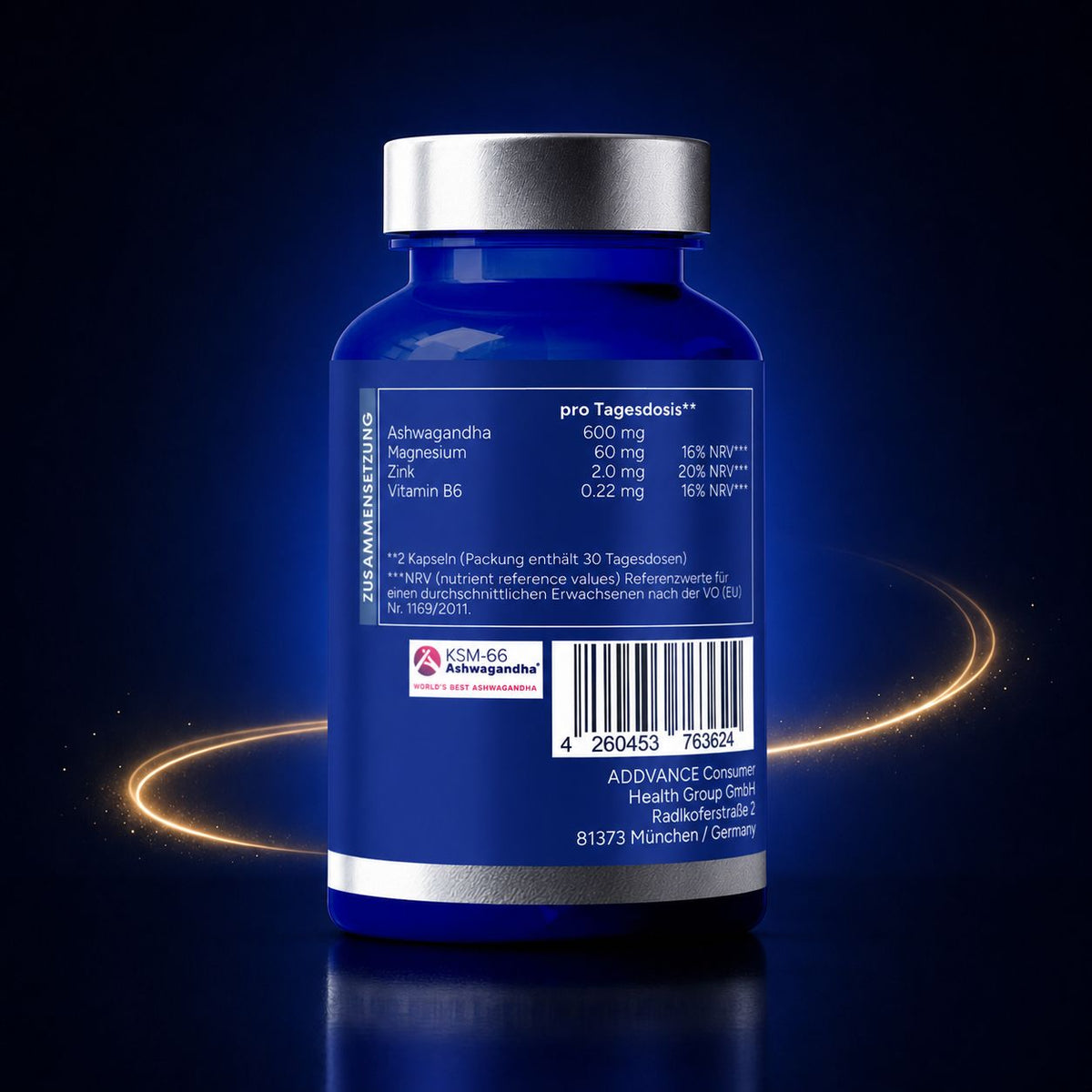Ashwa+ Ashwagandha KSM-66® mit Magnesium, Zink & Vitamin B6 (60 Kapseln)
