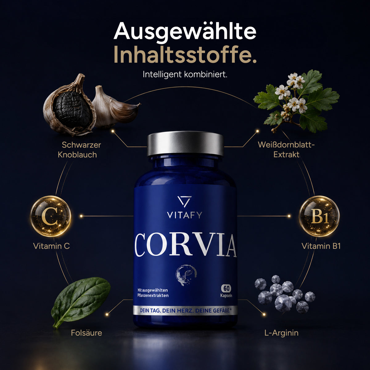 CORVIA - Herz Gefäß Komplex mit schwarzem Knoblauch (60 Kapseln)