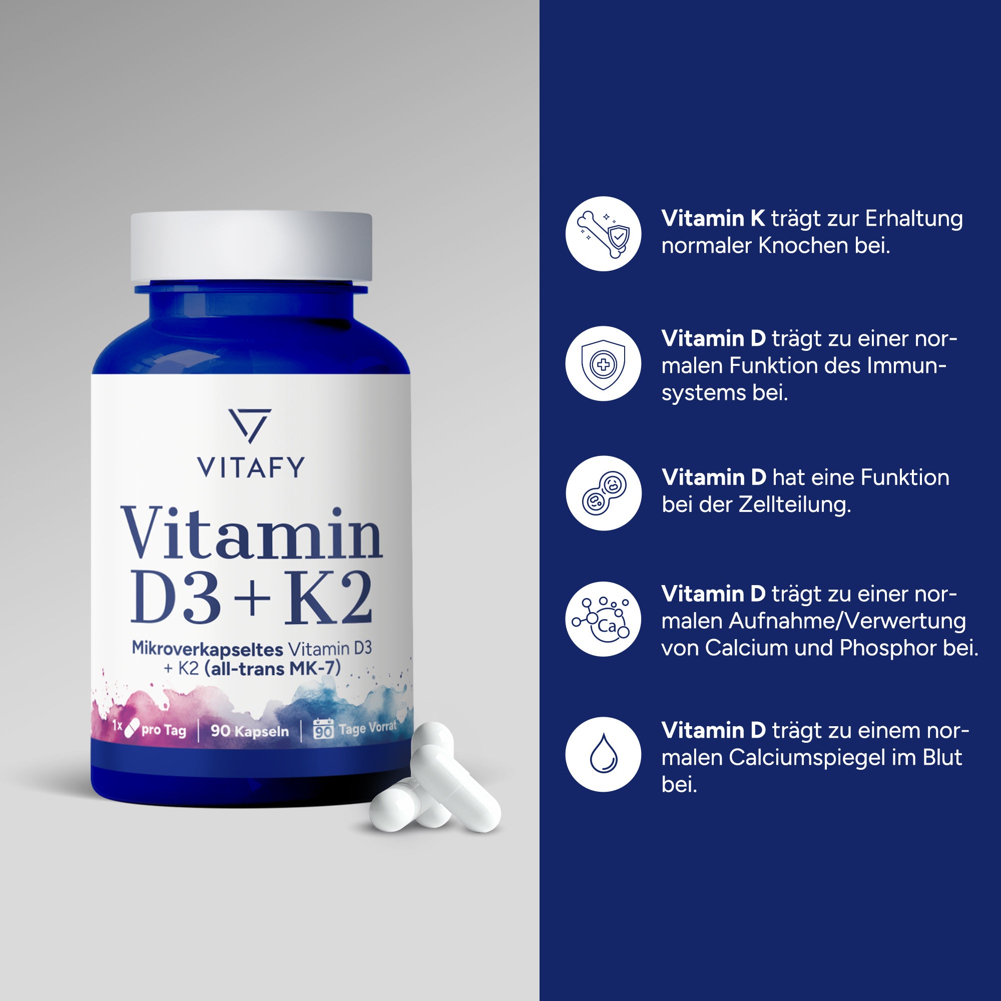 Vitamin D3 + K2 (90 Kapseln)