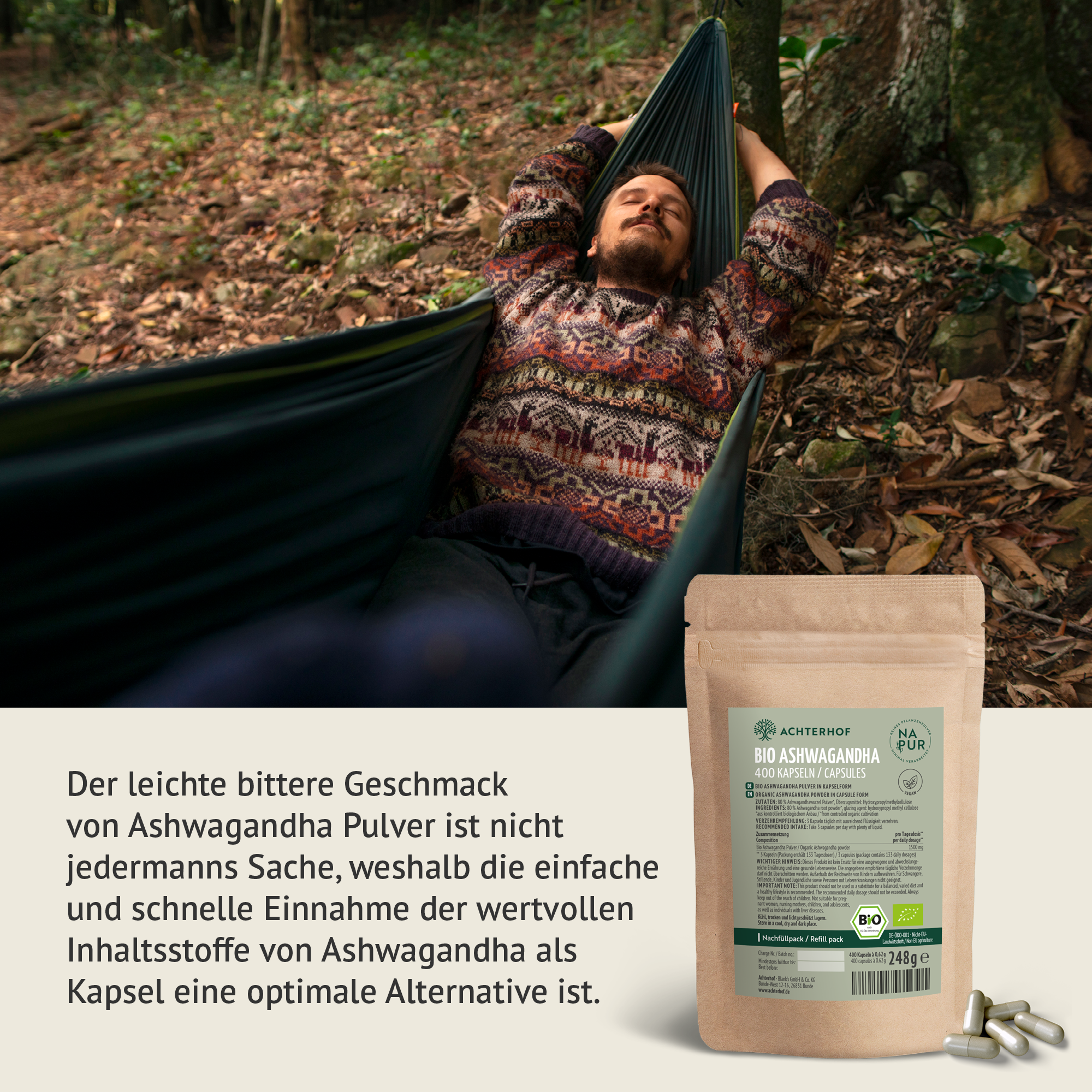 Ashwagandha Kapseln Bio Nachfüllpack (400 Kapseln)