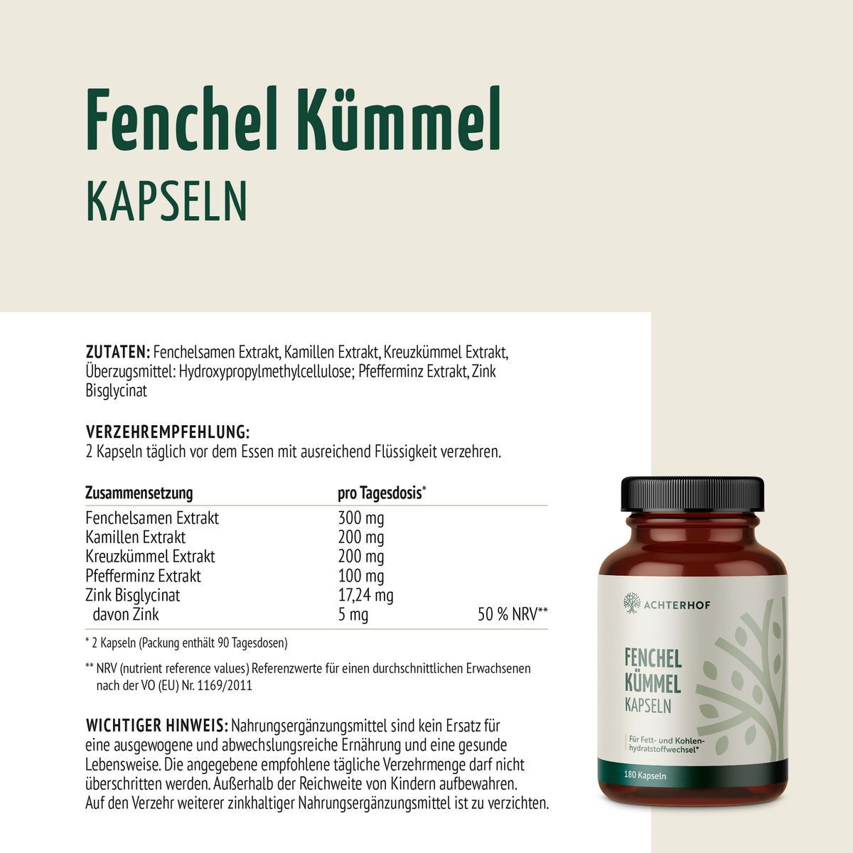 Fenchel Kümmel Kapseln (180 Kapseln)