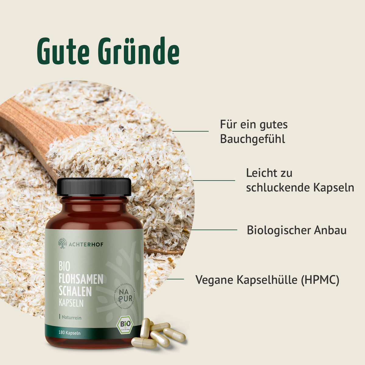 Flohsamenschalen Kapseln Bio (180 Kapseln)
