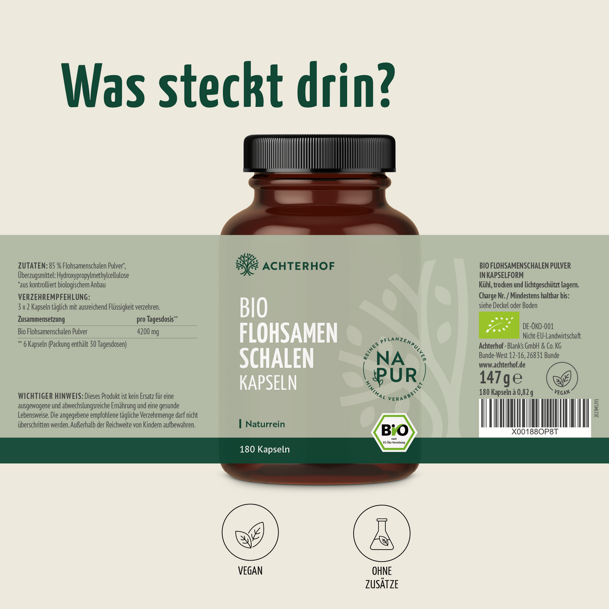 Flohsamenschalen Kapseln Bio (180 Kapseln)