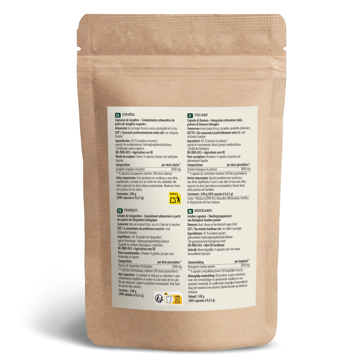 Bio Ingwer Kapseln Nachfüllpack (400 Kapseln)