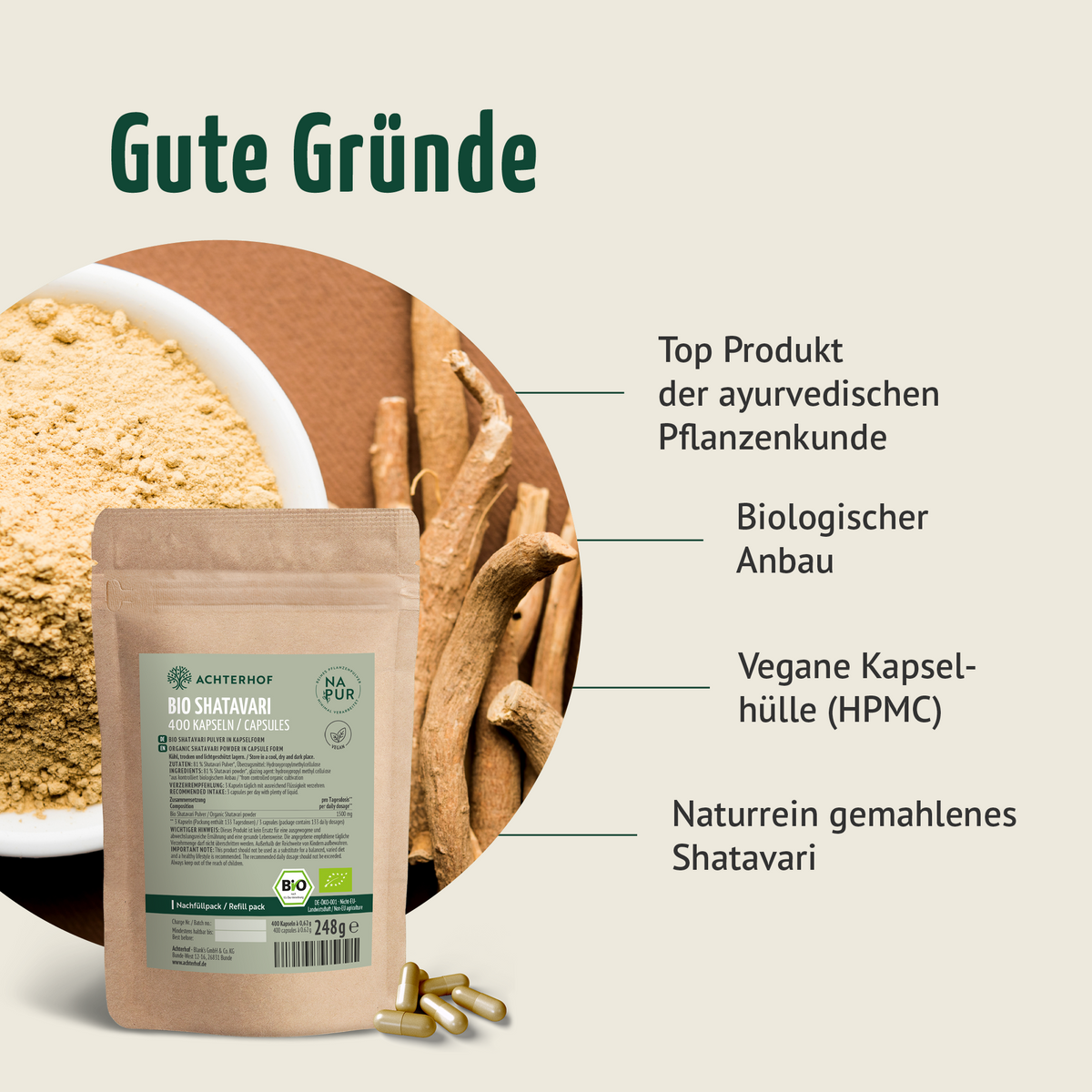 Shatavari Kapseln Bio Nachfüllpack (400 Kapseln)