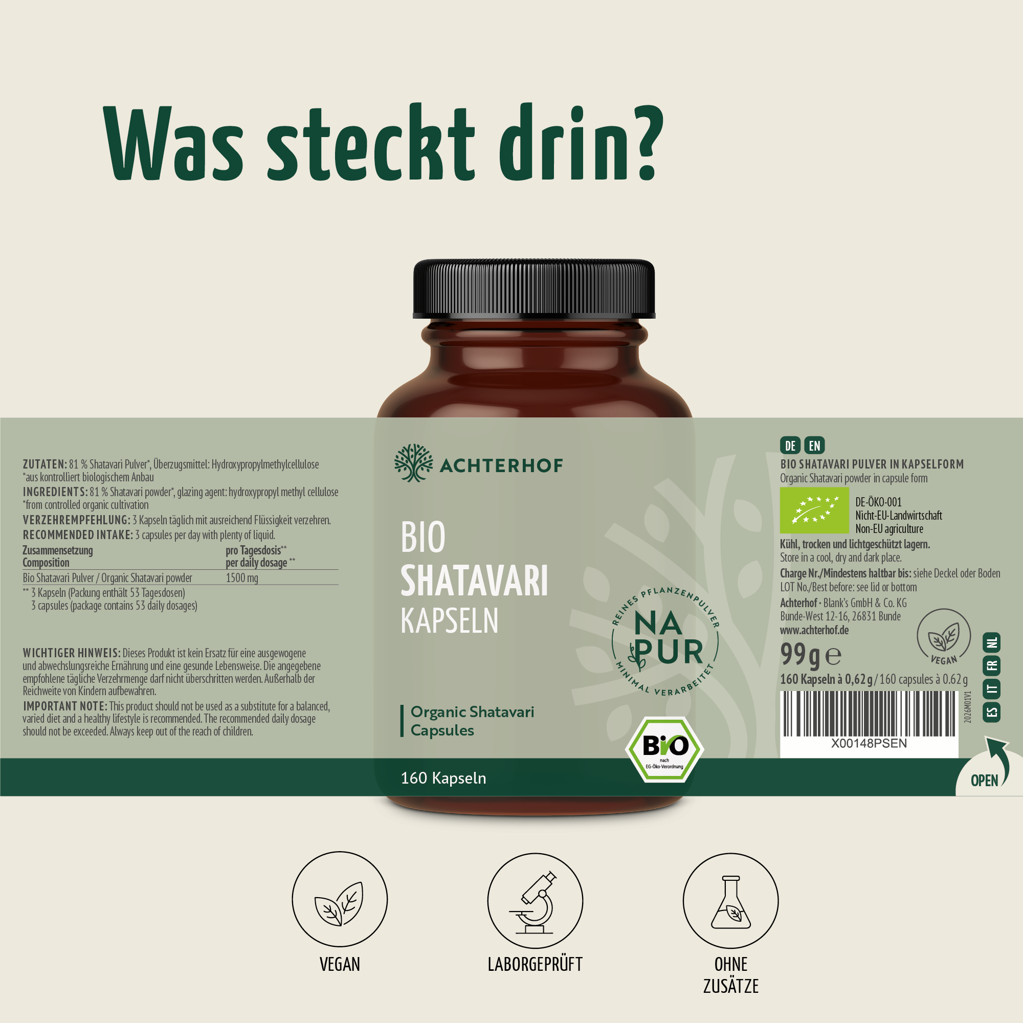 Shatavari Kapseln Bio (160 Kapseln)