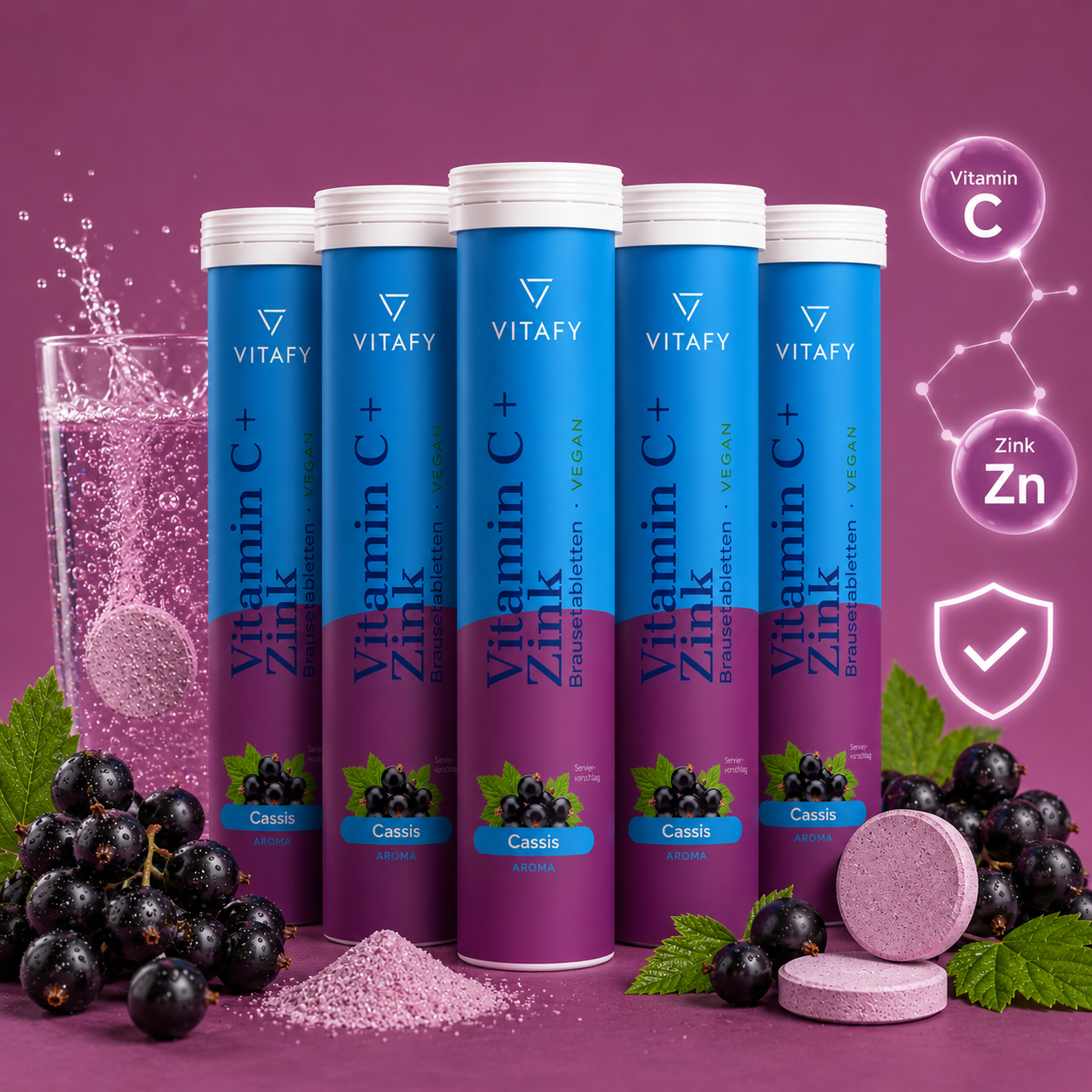 Vitamin C + Zink - Cassis (20 Brausetabletten) - 6er Pack