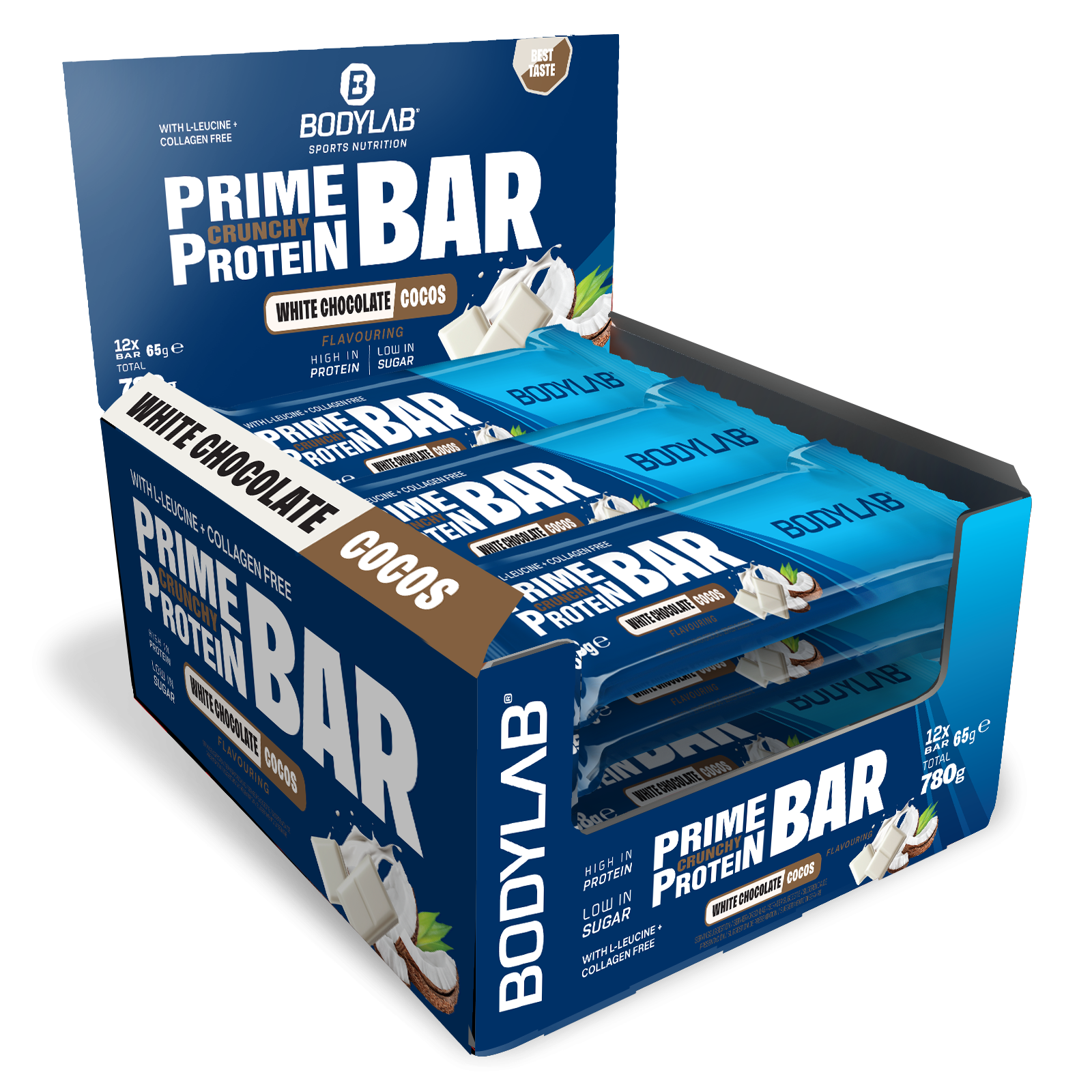 Prime Crunchy Protein Bar - 3g Leucin (12x65g) White Chocolate & Coconut