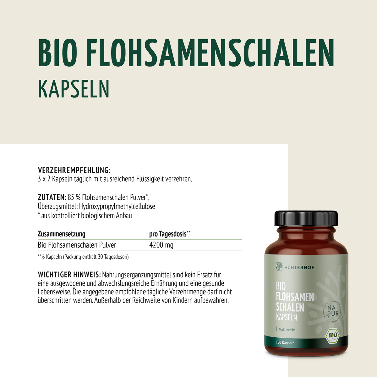 Flohsamenschalen Kapseln Bio (180 Kapseln)