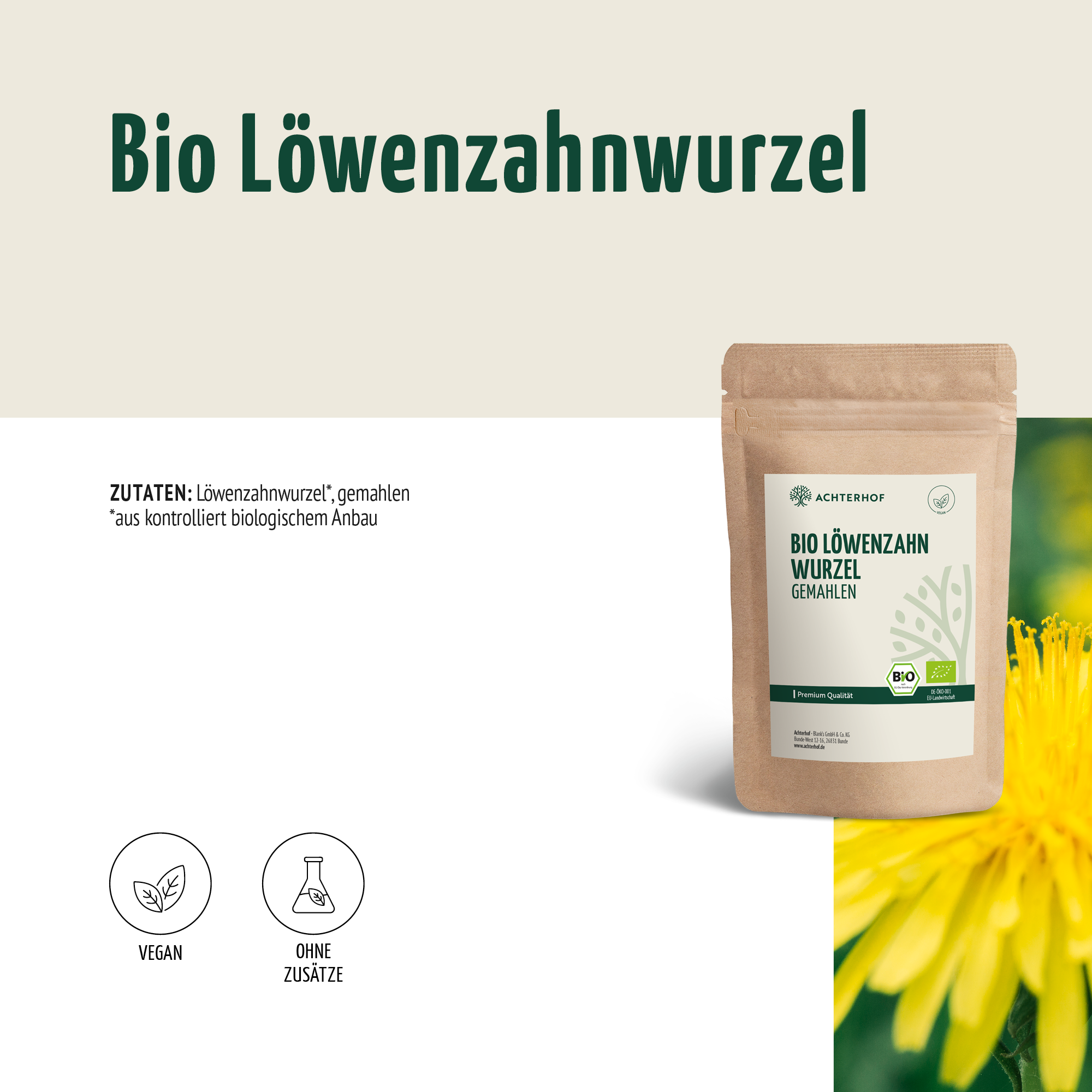 Löwenzahnwurzel Pulver Bio (500g)
