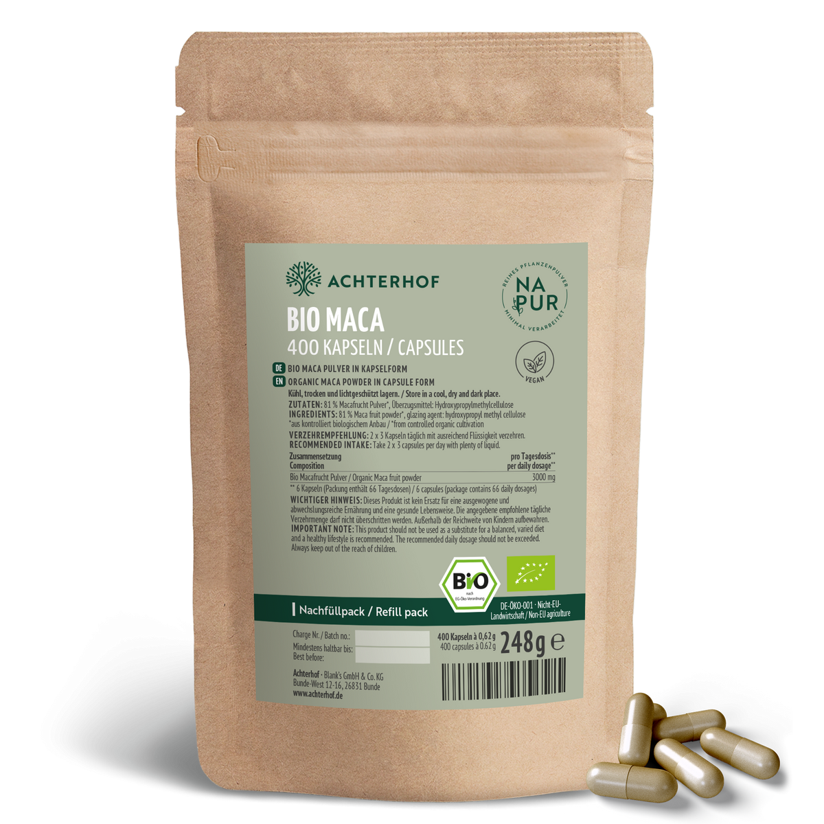 Bio Maca Kapseln Nachfüllpack (400 Kapseln)