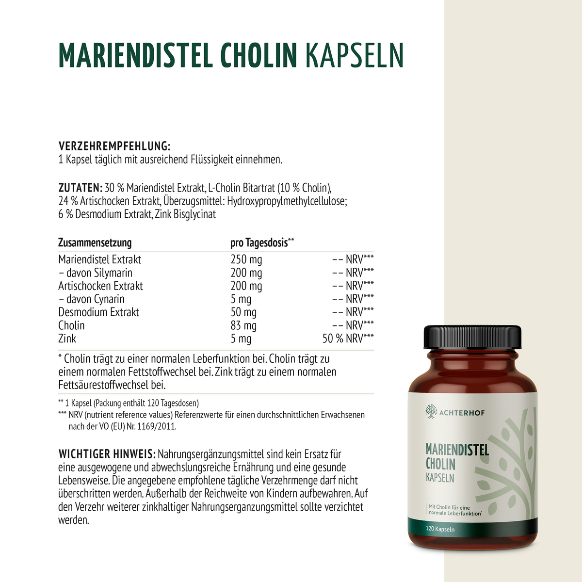 Mariendistel Cholin Kapseln (120 Kapseln)
