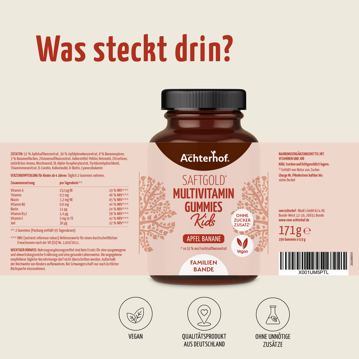 Saftgold Multivitamin Kids Gummies Apfel Banane (190 Stück)