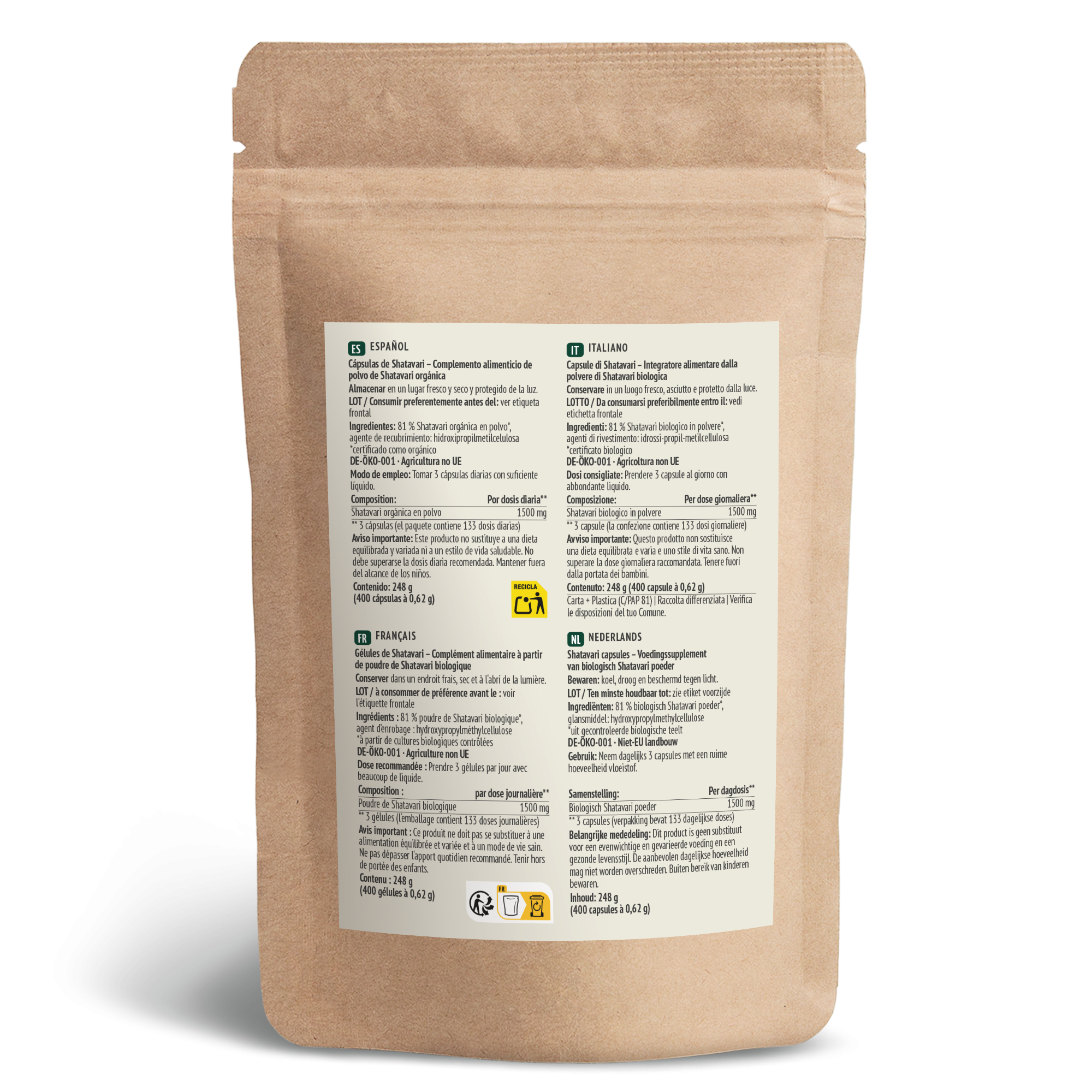 Shatavari Kapseln Bio Nachfüllpack (400 Kapseln)