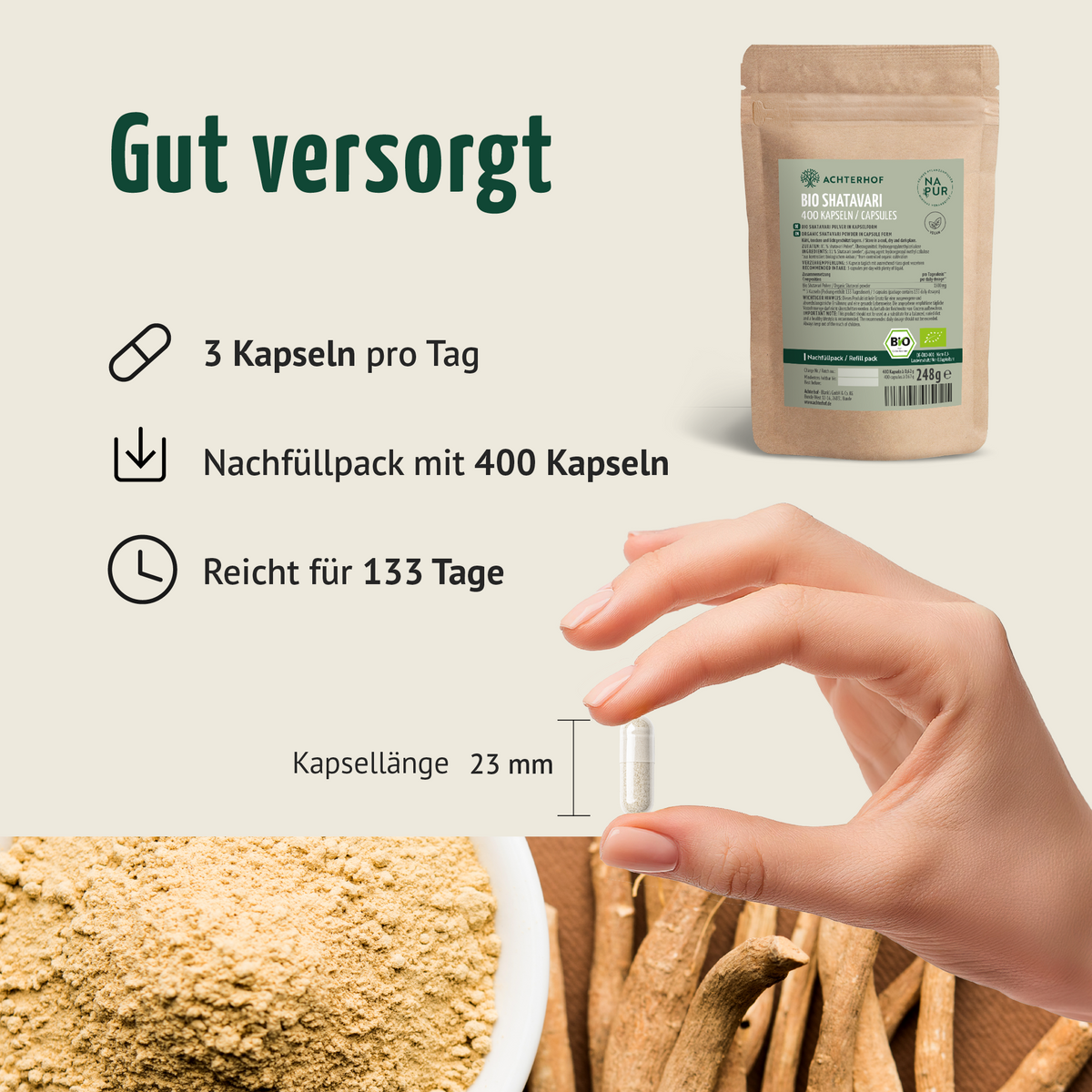 Shatavari Kapseln Bio Nachfüllpack (400 Kapseln)